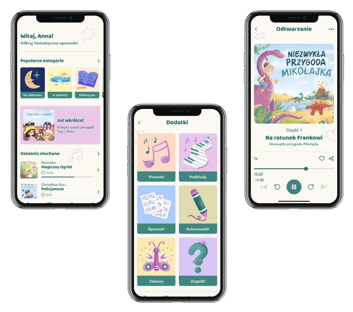 Kolorowe interfejsy aplikacji mobilnej Bajkowe poddasze to przykład jak tworzenie MVP może zamienić się w naprawdę kreatywne zajęcie!